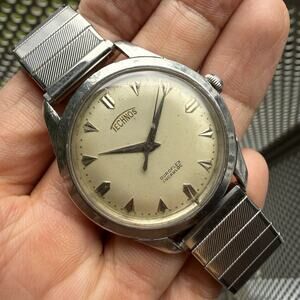 Vintage Technos Duroflex Stainless Steel Manual Wind Men’s Wrist Watch